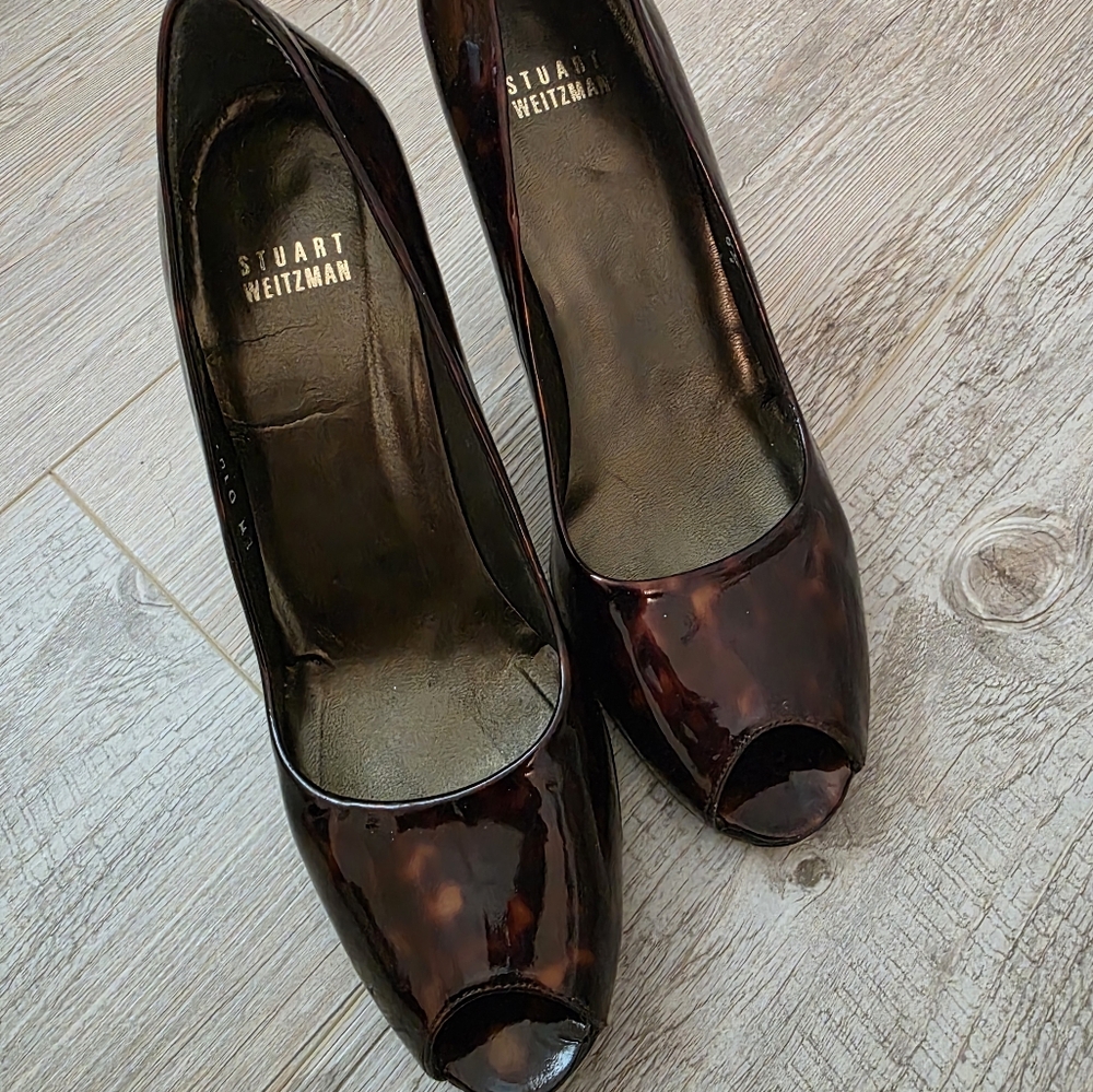Stuart Weitzman Brown Peep Toe Flats